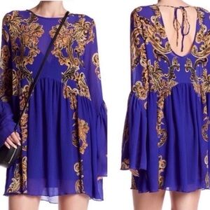 FREE PEOPLE. Intimately Symphony Purple/Blue & Gold Mini Boho Dress. Size M